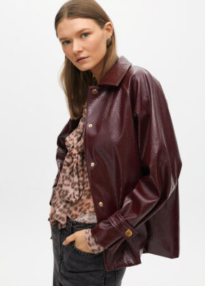 Burgundy Faux Patent Leather Jacket