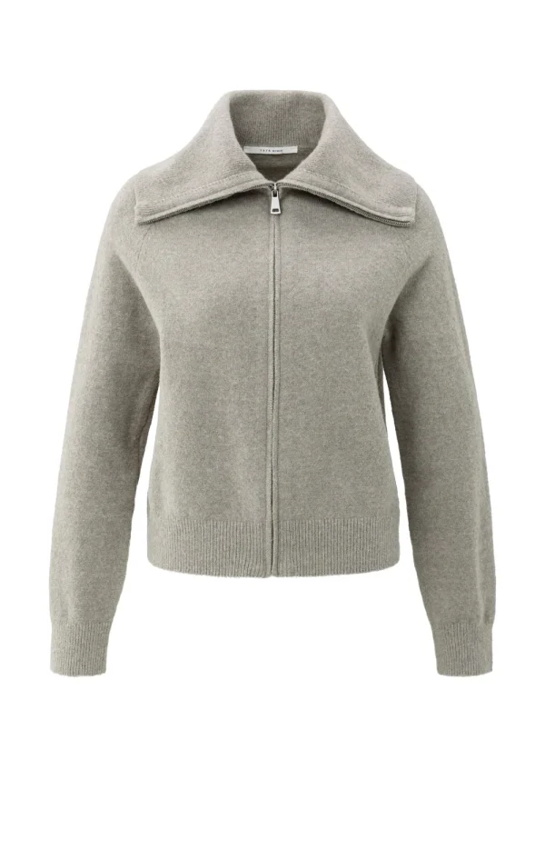Greige Zip-Up Caradigan with Wide Collar - Image 6