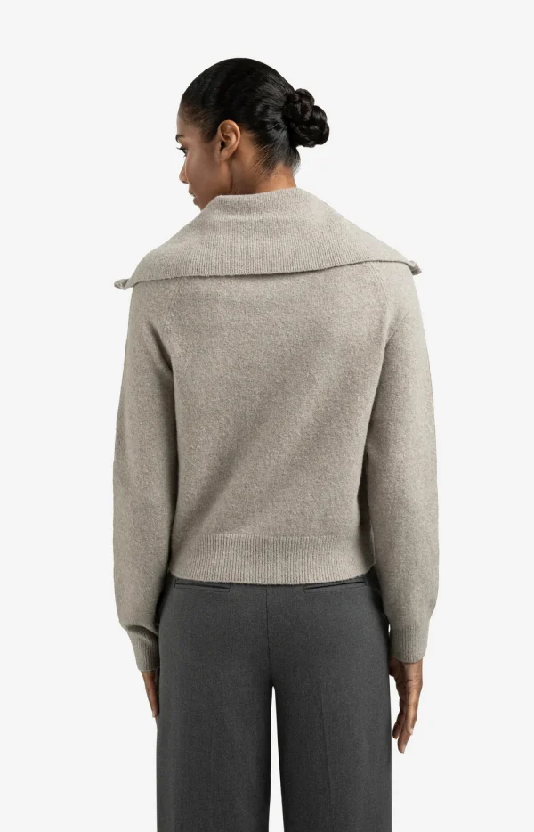 Greige Zip-Up Caradigan with Wide Collar - Image 5