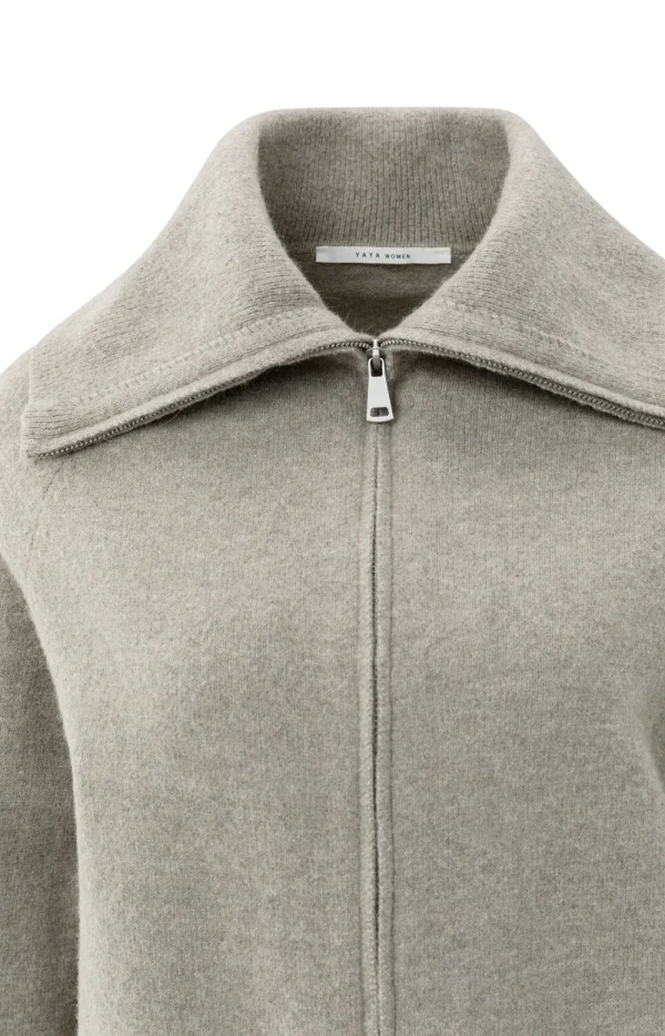 Greige Zip-Up Caradigan with Wide Collar - Image 8