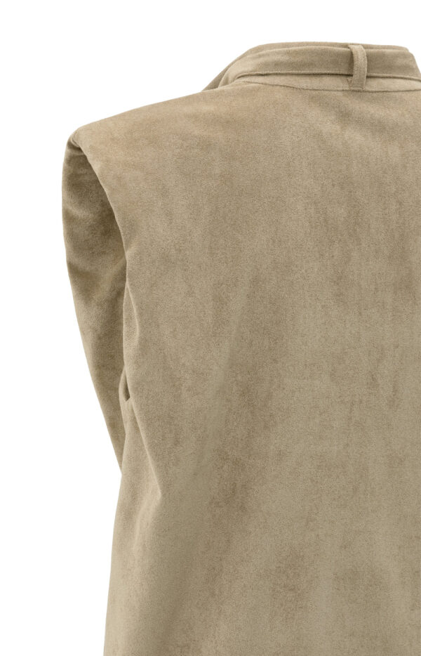 Sand Beige Faux Suede Sleeveless Top with Neck Tie & Collar - Image 3