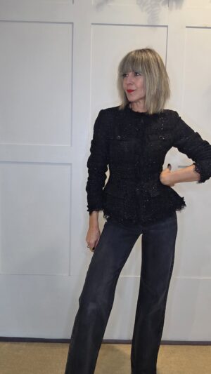 Black Tailored Tweed Blazer with Peplum