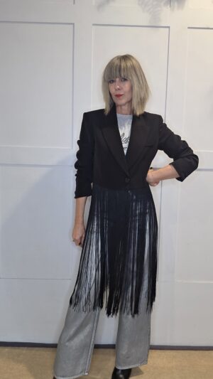 Black Cropped Blazer with Fringing