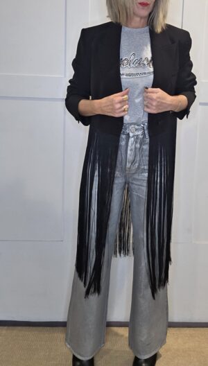 Grey Metallic-Coated Wide-Leg Jeans