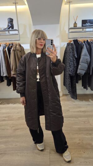 Brown Espresso Longline Bomber-Style Coat