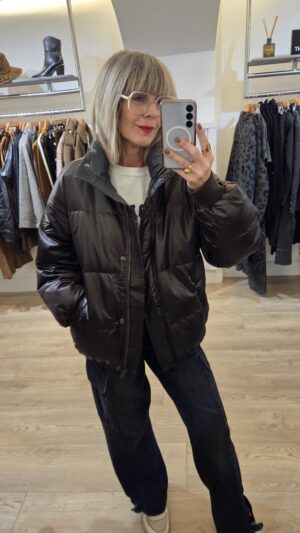 Brown Espresso & Steel Grey Reversible Short Down Puffa Coat