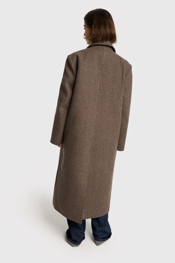 Camel Check Coat with Orange Logo - Image 3