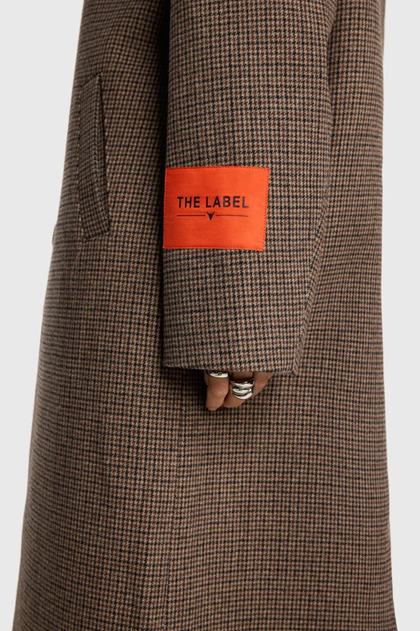 Camel Check Coat with Orange Logo - Image 4