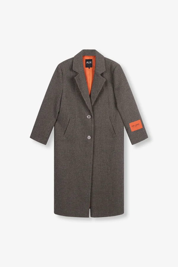 Camel Check Coat with Orange Logo - Image 6