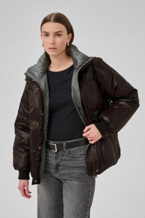 Brown Espresso & Steel Grey Reversible Short Down Puffa Coat