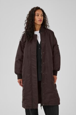 Brown Espresso Longline Bomber-Style Coat