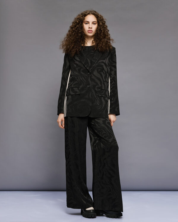 Black Jacquard Blazer with White Stripes - Image 2