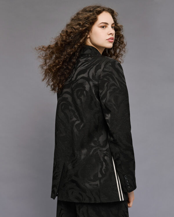 Black Jacquard Blazer with White Stripes - Image 4