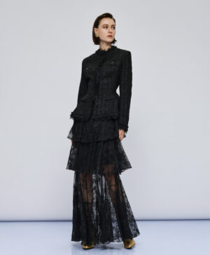 Black Tailored Tweed Blazer with Peplum