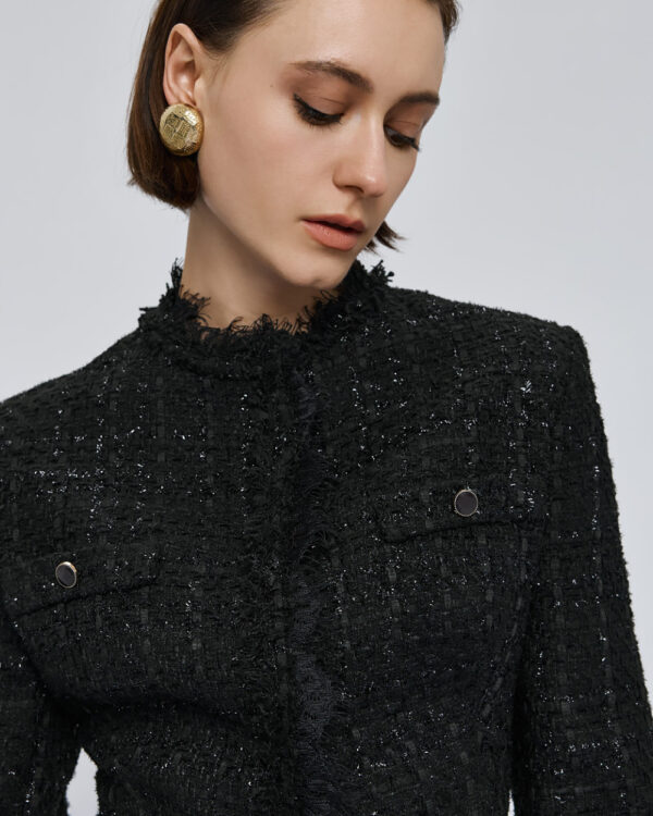 Black Tailored Tweed Blazer with Peplum - Image 4