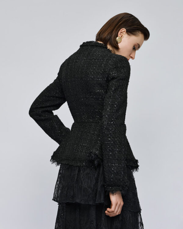 Black Tailored Tweed Blazer with Peplum - Image 5