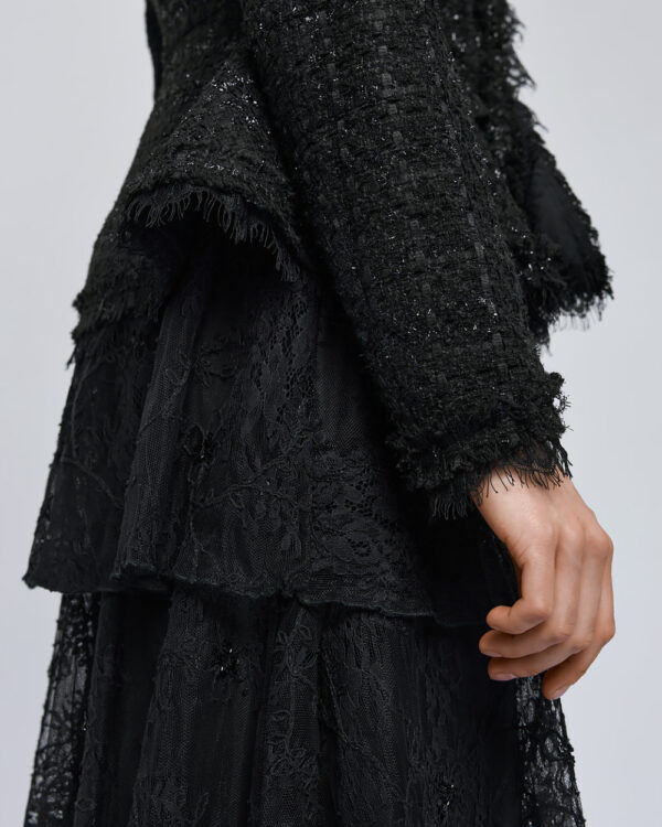Black Tailored Tweed Blazer with Peplum - Image 6