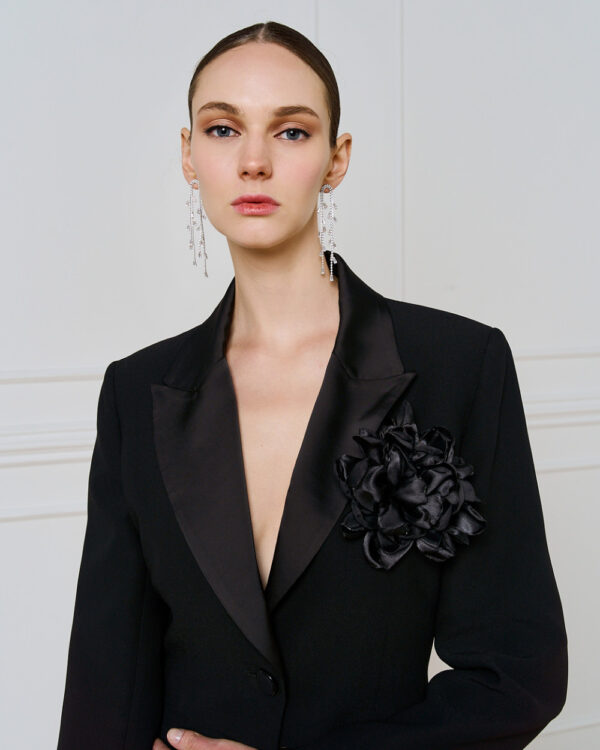 Black High-Waisted Wide-Leg Tuxedo Trousers - Image 6