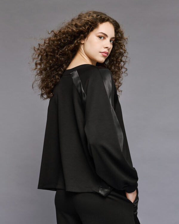 Black High-Waisted Trousers with Satin Side Panels - Image 9