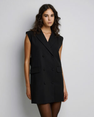 Black Double-Breasted Blazer Dress with Bow