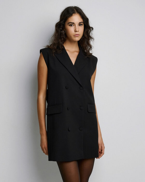 Black Double-Breasted Blazer Dress with Bow