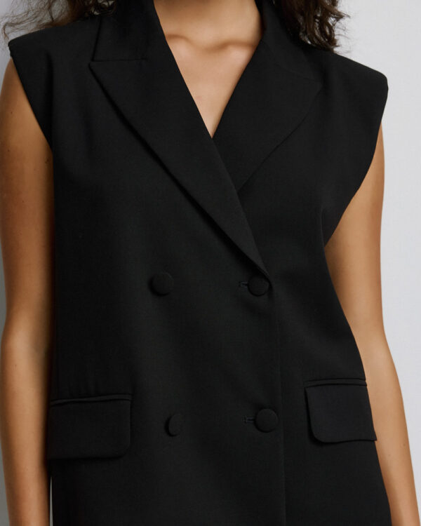 Black Double-Breasted Blazer Dress with Bow - Image 2