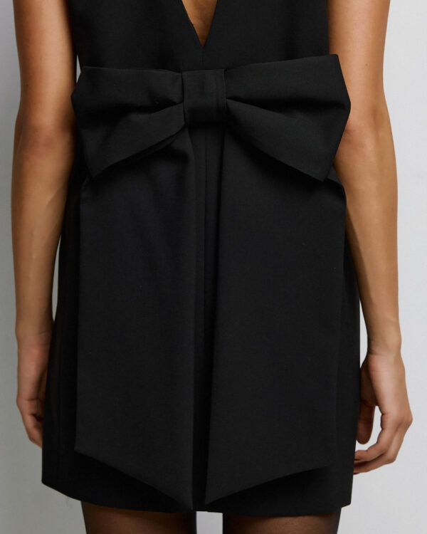 Black Double-Breasted Blazer Dress with Bow - Image 4