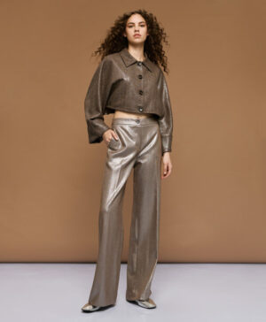 Rose Gold Metallic-Effect Trousers
