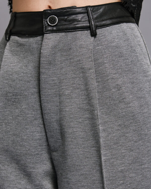 Grey Trousers with Black Faux Leather Waistband - Image 2