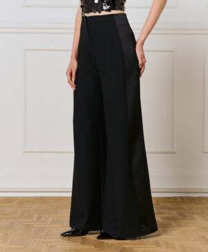 Black High-Waisted Wide-Leg Tuxedo Trousers