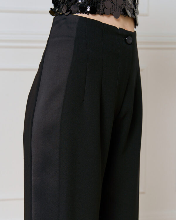 Black High-Waisted Wide-Leg Tuxedo Trousers - Image 2