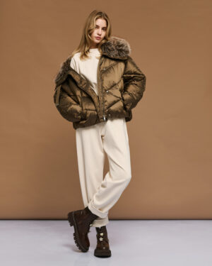 Toffee Short Puffa Coat with Detachable Faux Fur Collar