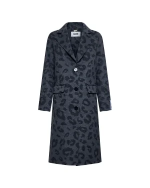 Grey & Black Animal Print Wool Coat