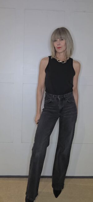 Faded Black High-Waisted Straight-Leg Jeans 32" Leg