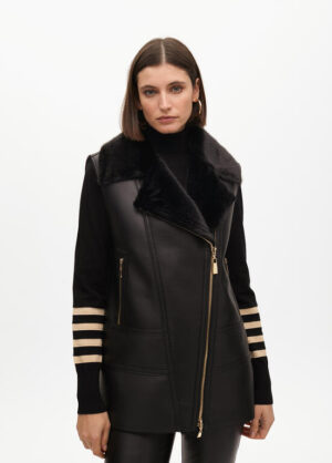 Black Faux Leather & Faux Fur Reversible Longline Gilet