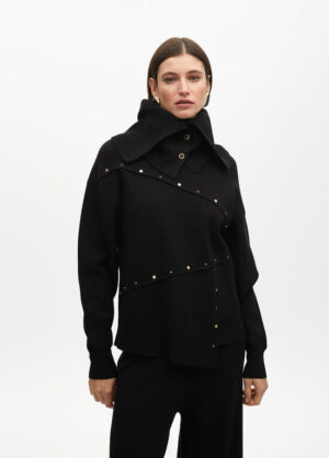 Black Deconstructed Knit with Gold Studs