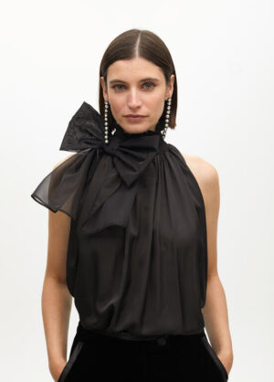 Black Sleeveless Top with Bow