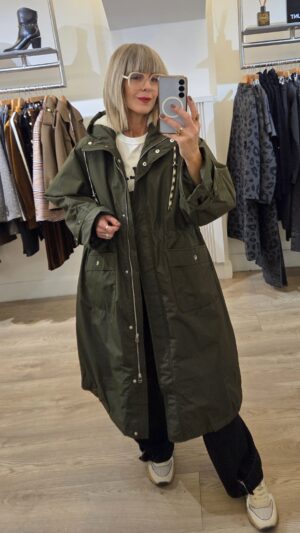 Khaki Fleece-Lined Rain-Resistent Hooded Parka Coat