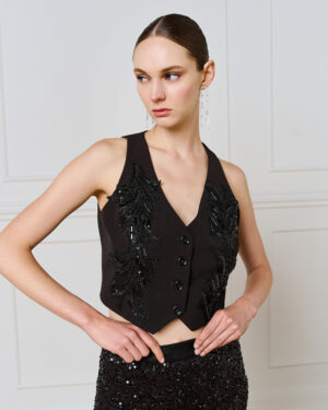 Black Waistcoat with Front Embellishment