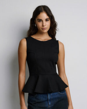 Black Sleeveless Peplum Top with Seam Detail
