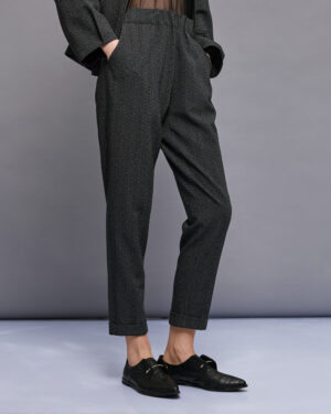 Grey Ankle-Grazer Trousers with Black Micro Jewel Embellishment