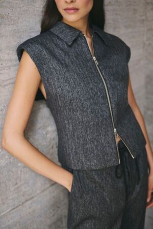 Grey Structured Zipped Waistcoat