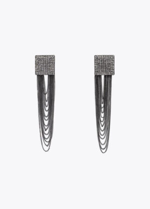 Rhinestone Earrings with Chain Tassle