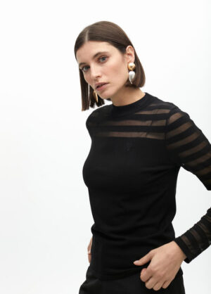 Black Fineknit with Sheer Stripes