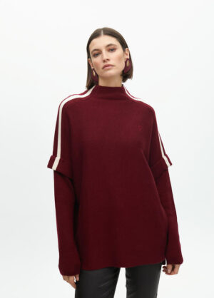 Burgundy Knit with Winter White Stripe & Contrasting Sleeve