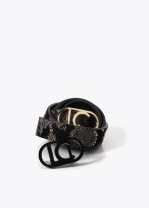 Black & Snake Print Reversible Belt with Interchangeable Buckle