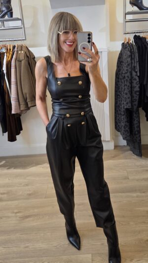 Black Faux Leather Square-Neck Cropped Top