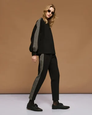 Black Sweatshirt with Herringbone & Sequin Stripe