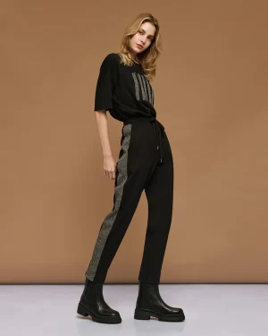 Black Jogger Trousers with Herringbone & Sequin Stripe