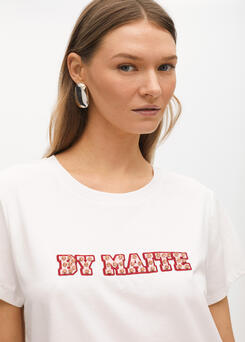 White Embellished Slogan T-Shirt 'By Maite'